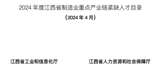 《2024年度江西省制造业重点产业链紧缺人才目录》发布